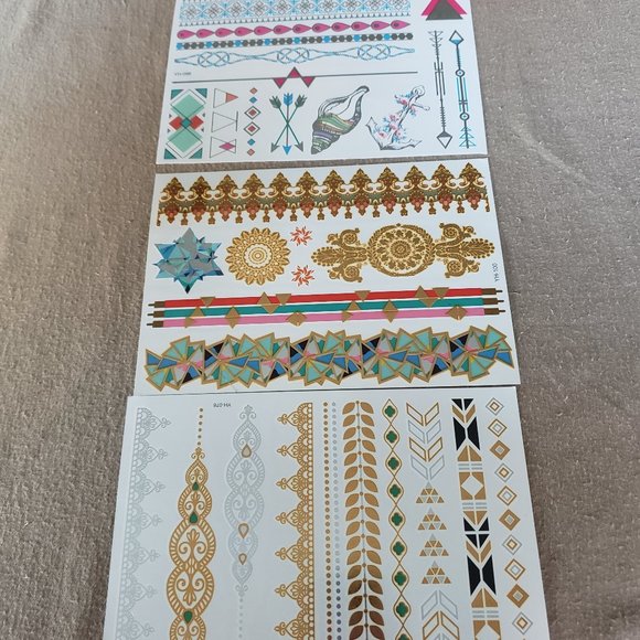 3 sheets Golden Silver Temporary Tattoo - Picture 2 of 16